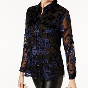 Charter Club Flocked Button Down Blouse Top